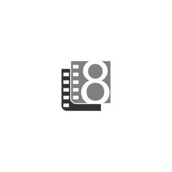Number 8 icon in film strip illustration template