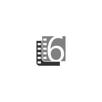 Number 6 icon in film strip illustration template