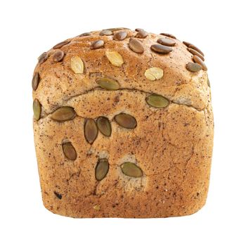 Isolated loaf of hemp bread with pumpkin seeds