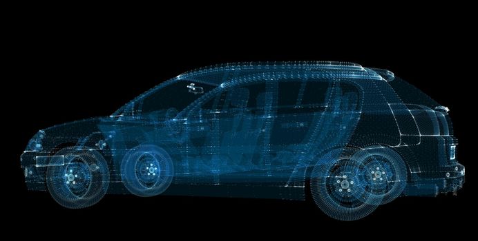 3d hologram of intelligent car of particles