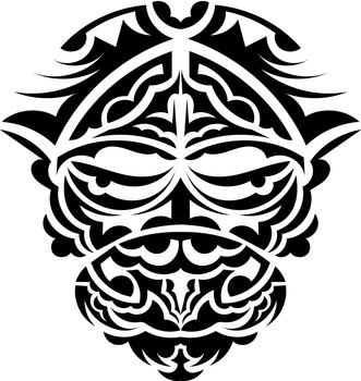 Tribal mask. Monochrome ethnic patterns. Black tribal tattoo. Isolated on white background. Vector.