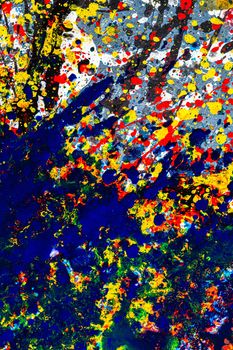 background graphic image. dripping. expression. color spill blemish. mixing colors. Phantom Blue black white red yellow. Vertical