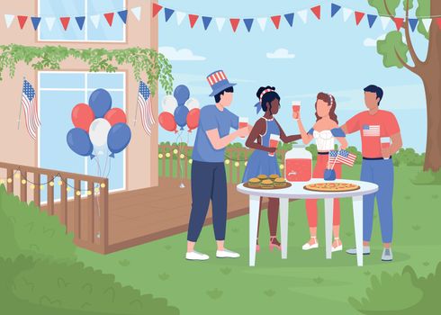 Independence day yard party flat color vector illustration