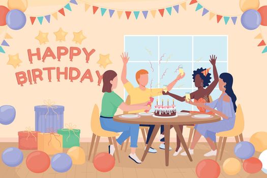 Birthday party flat color vector illustration