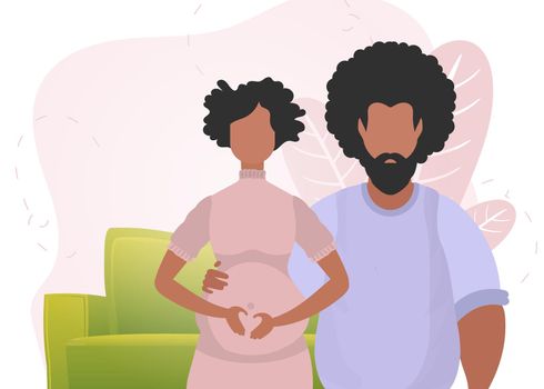 Man and pregnant woman. A poster on the theme of a child's steam jet. Positive and conscious pregnancy. Vector illustration in a flat style.