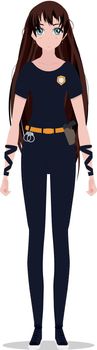 Beautiful policewoman in uniform. vector illustration. isolated on white background.