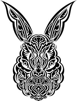 Head of a hare in tattoo style. Isolated symbol of 2023. Handmade.