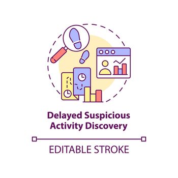 Delayed suspicious activity discovery concept icon