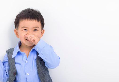Closeup asian Little boy face on white background