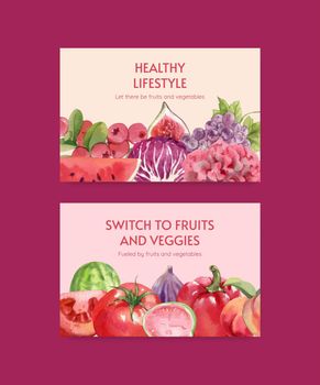 Facebook template with red fruits and vegetable concept,watercolor style