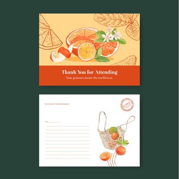 Poster template with orange grapefruit concept,watercolor