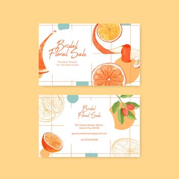 Name card template with orange grapefruit concept,watercolor