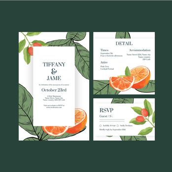 Wedding card template with orange grapefruit concept,watercolor