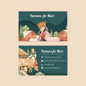 Name card template with European folk farm life concept,watercolor style