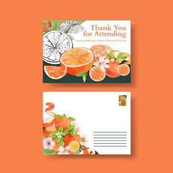 Poster template with orange grapefruit concept,watercolor