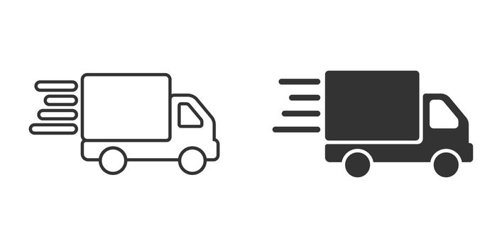 Shipping fast icon in flat style. Delivery truck vector illustration on isolated background. Express logistic sign business concept.