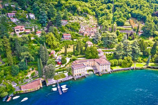 Town of Torno waterfront villas on Como lake aerial view
