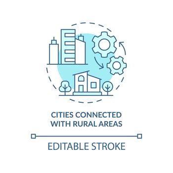 Cities connected with rural areas turquoise concept icon