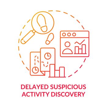 Delayed suspicious activity discovery red gradient concept icon
