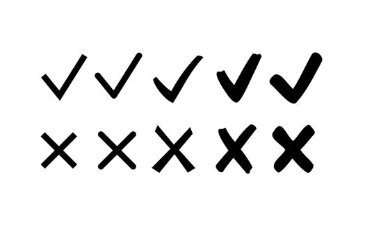 Check mark and cross symbols in flat styles