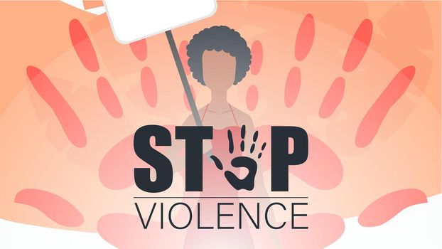 Stop violence. girl with a banner. International Day for the Elimination of Violence against Women. Vector illustration design.