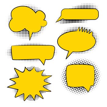 Collection of speech bubbles with halftone shadow pop art