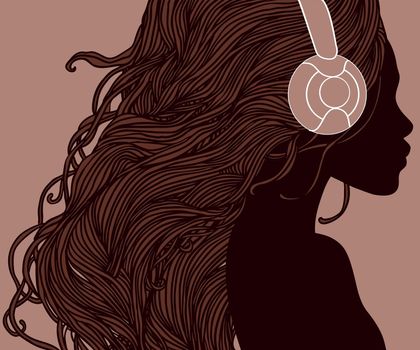 Profile of pretty african american girl in headphones