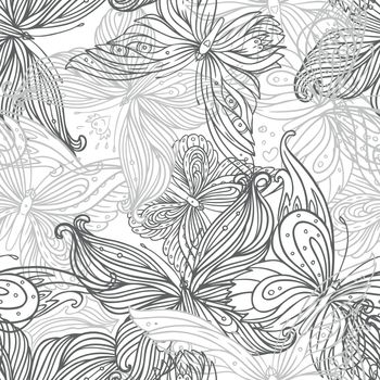 Amazing background with butterflies and flowers. seamless pattern.