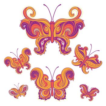 Decorative butterfly, ornate vector illustration design element.