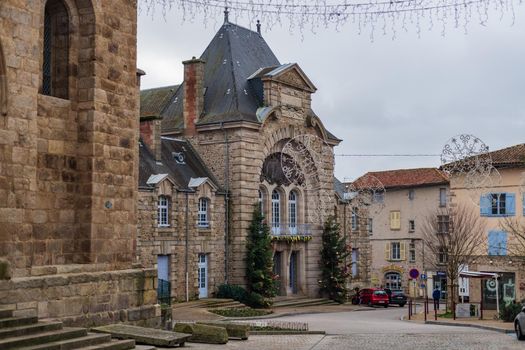 SAINT JUNIEN, FRANCE - DECEMBER 26, 2019: Decorated streets of Saint Junien during holydays