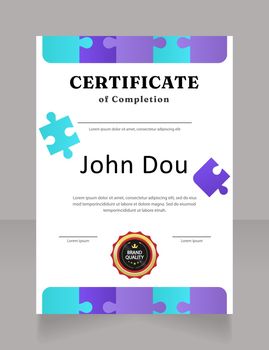 Couch professional class completion certificate design template