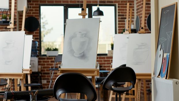 No people in artistic workshop used to teach drawing skills