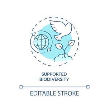 Supported biodiversity turquoise concept icon