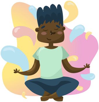 Black yogi meditate, colorful yellow and pink gradient background