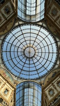 Milan glass and metal roof of the Vittorio Emanuele II gallery