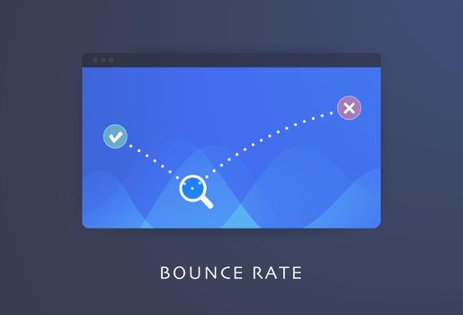 Website Bounce Rate internet marketing analysis exit rate concept. Percentage of site visitors who did not scroll and click or navigate to another page. Flat design vector illustration