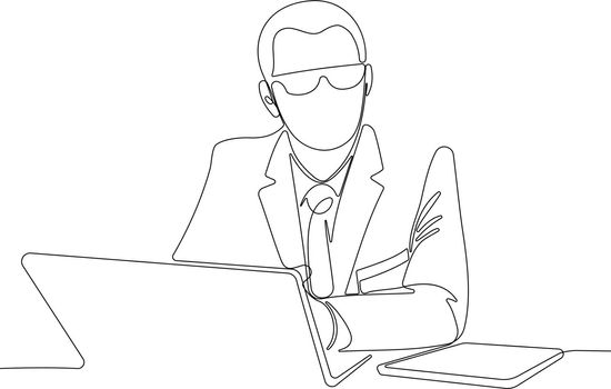 Single line drawing of man in glasses home office