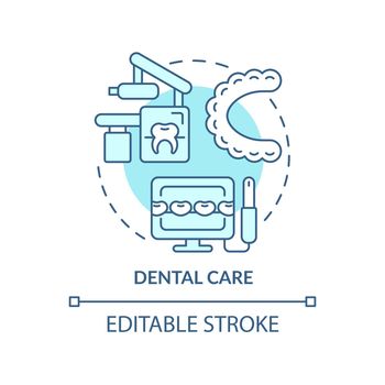 Dental care turquoise concept icon. Dentistry department. Medical center service abstract idea thin line illustration. Isolated outline drawing. Editable stroke. Arial, Myriad Pro-Bold fonts used