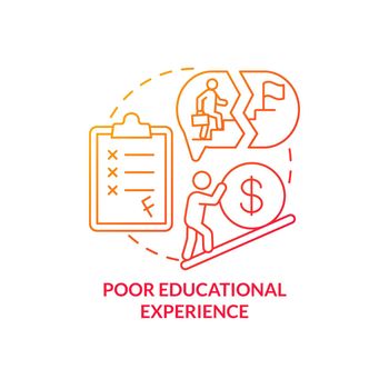 Poor educational experience red gradient concept icon