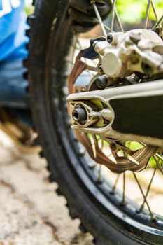Motorbike rear wheel close-up
