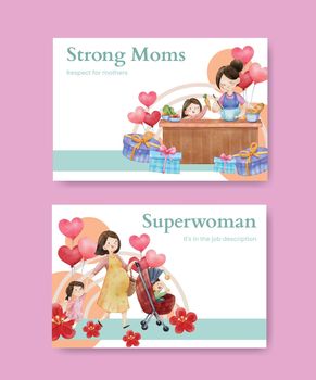 Facebook template with love supermom concept,watercolor style