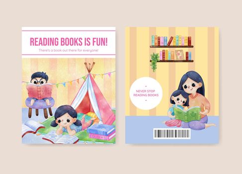 Cover book template with world book day concept,watercolor style