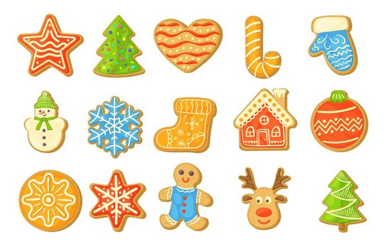 Homemade gingerbread cookies vector illustrations set