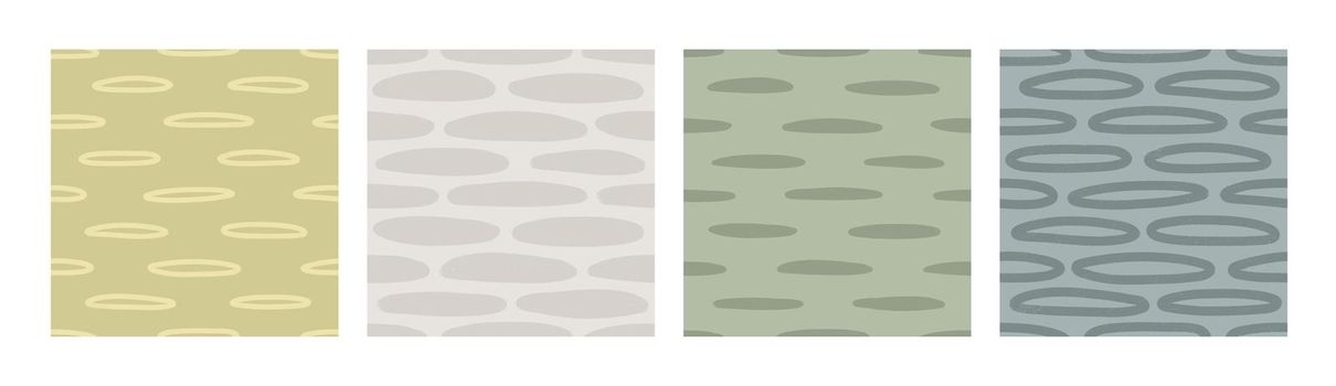 Set of irregular textured oval shapes seamless patterns