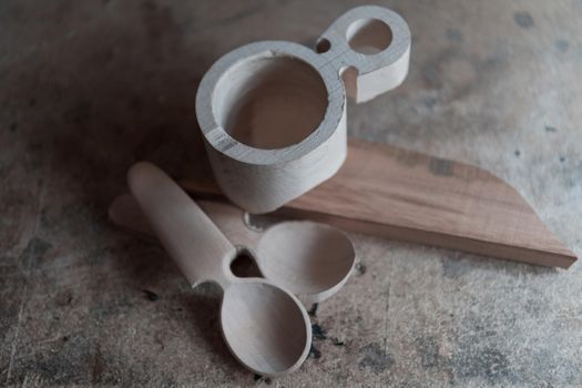 Handmade Wooden Spoons for hiking and outdoor activities. Craftsmanship and artisan concept