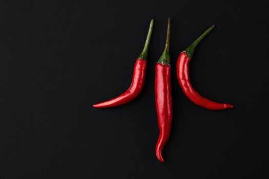 Red hot chili pepper on black background. Seasoning for real men. Fire seasoning