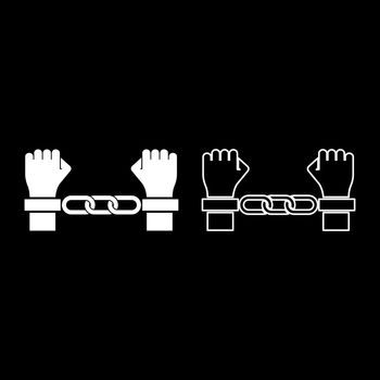 Hands in handcuffs Criminal concept Arrested punishment Bondage convict set icon white color vector illustration image solid fill outline contour line thin flat style