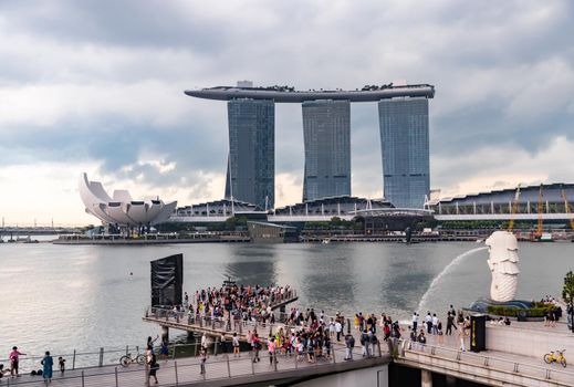 Malaysia, Singapore, 26 March 2018: The famous Marina Bay Sands hotel in cloudy weather. High quality photo