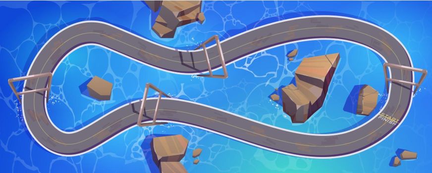 Speed race car track above water for game