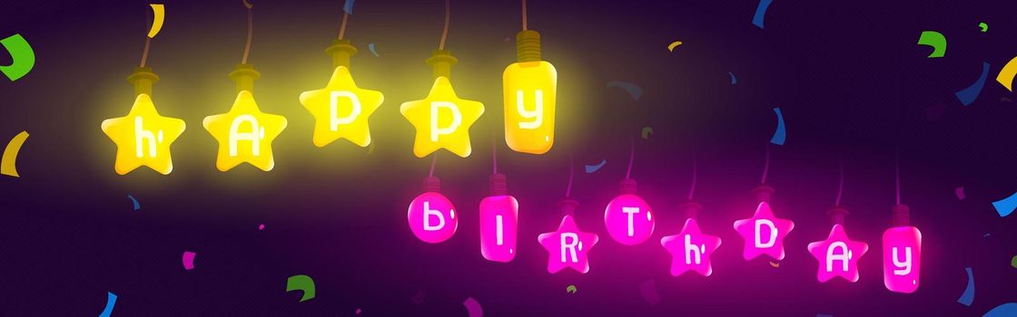 Happy birthday banner or card with light bulbs